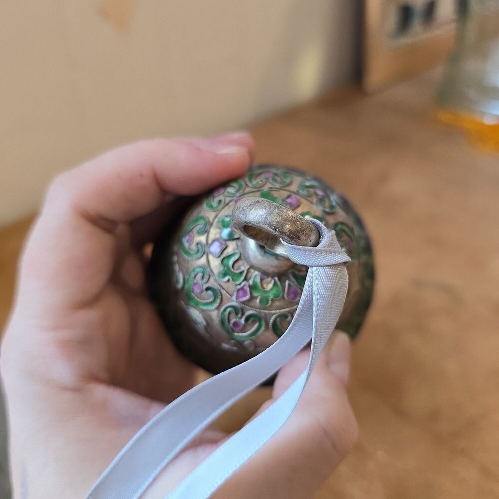Cloisonné Enameled Ornament Molded Copper Bell with Fruit And Flowers NYCO - Picture 4 of 5